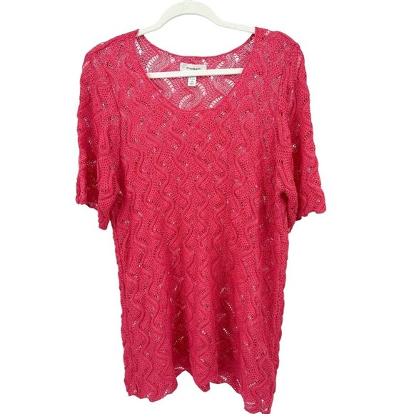Dressbarn Sweater‎ Size 2X Pointelle Open Knit Pink Short Sleeve Tunic Cover Up - Picture 1 of 9